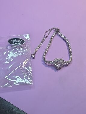 Swarovski Silver Heart Slider Bracelet with Clear Crystals